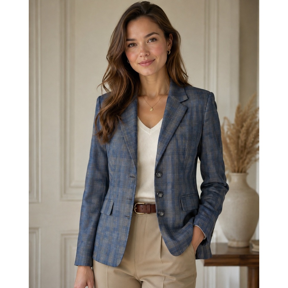 Pendleton Blue Plaid Wool Blazer Heritage Prep Jacket Size 16 3-Button Old Money